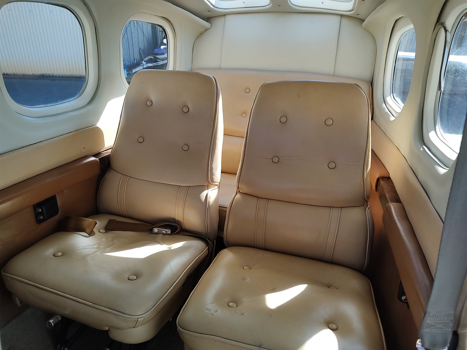 Interior seating Brown leather cabin seating