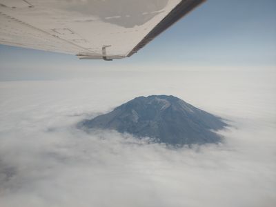 In flight above the clouds